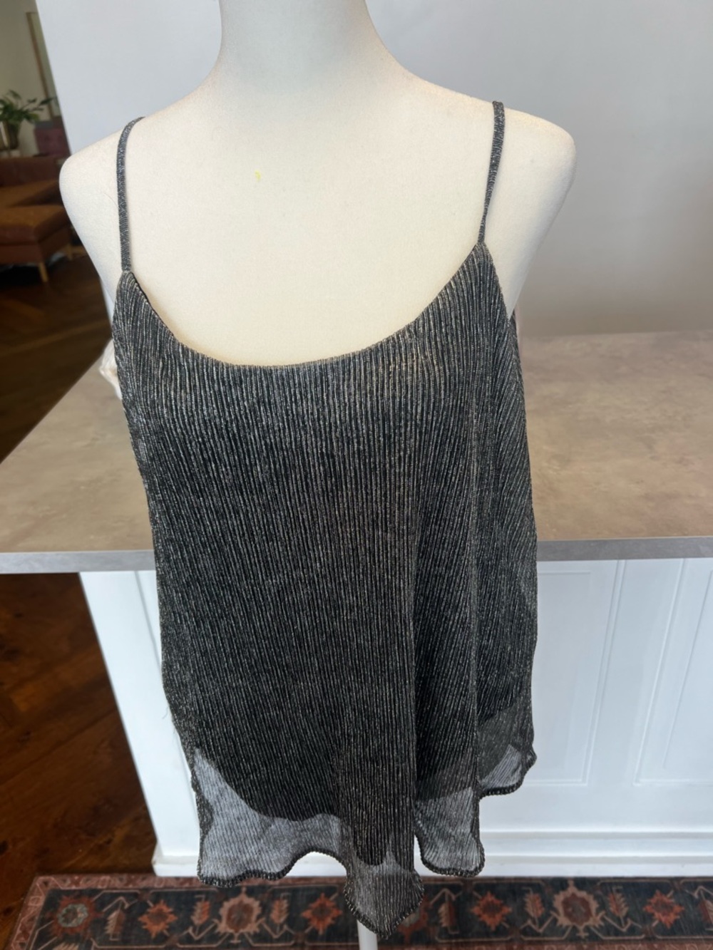 Paper Crane Black Metallic Ribbed Spaghetti-Strap Cami